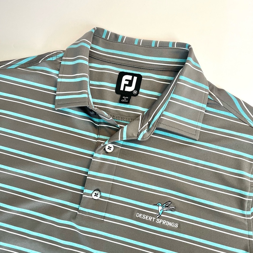 Footjoy Shirt Mens Size M Lisle Gray Blue Striped Performance Golf Polo